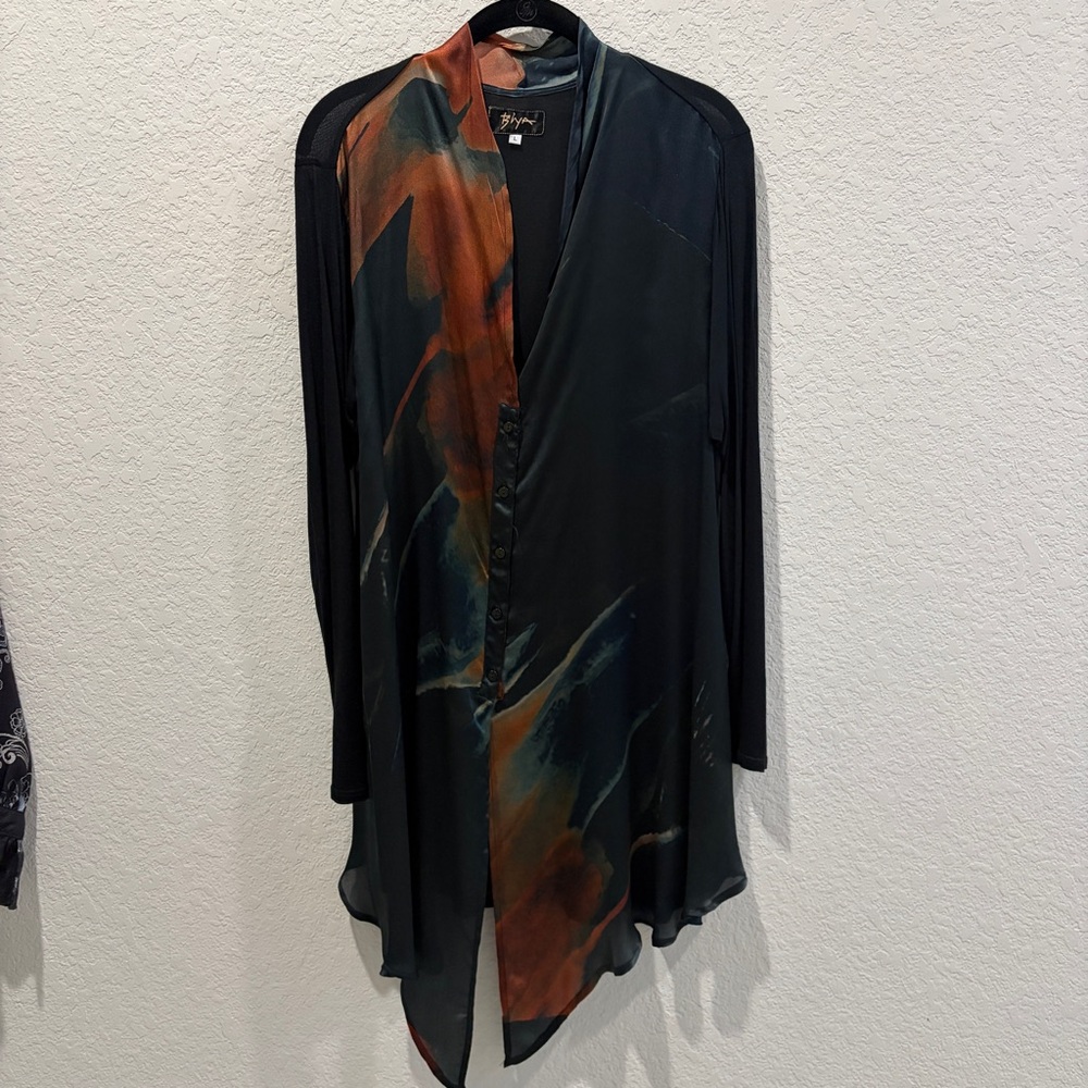 Biya Johnny Was Abstract Print Long Tunic Duster Cardigan Size L